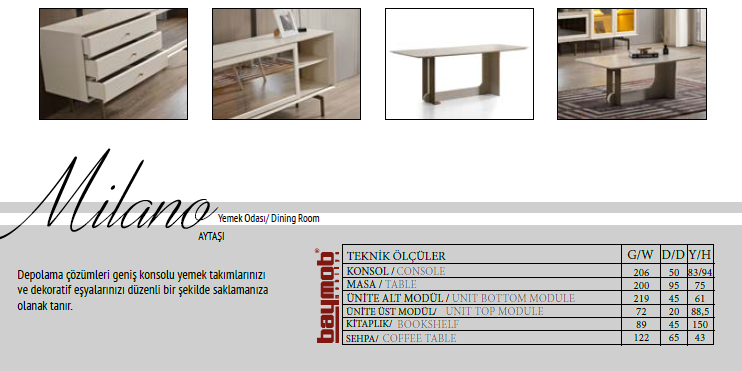 Baymob Milano Yemek Odası