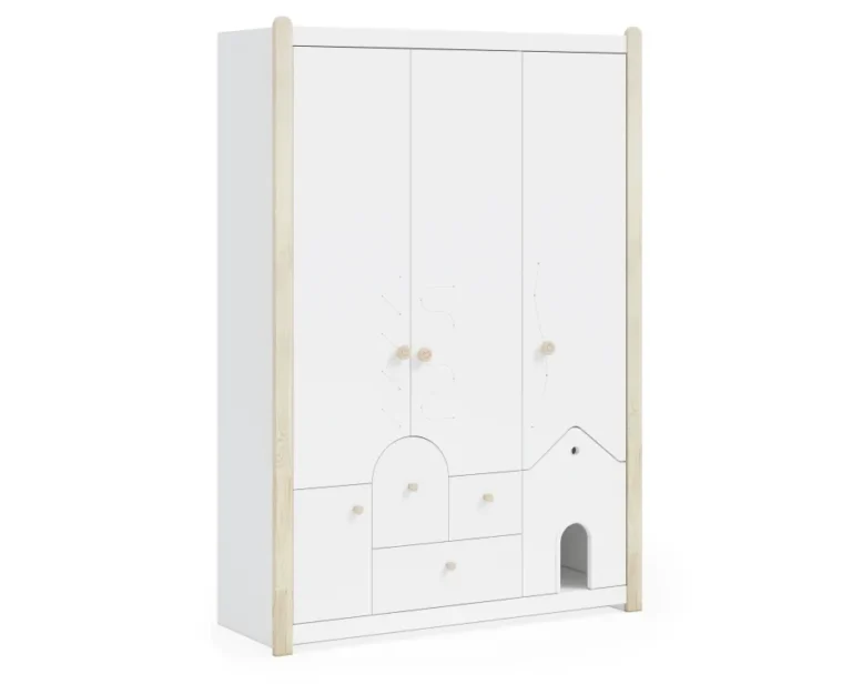 White Montessori 3 Kapılı Çatılı Dolap