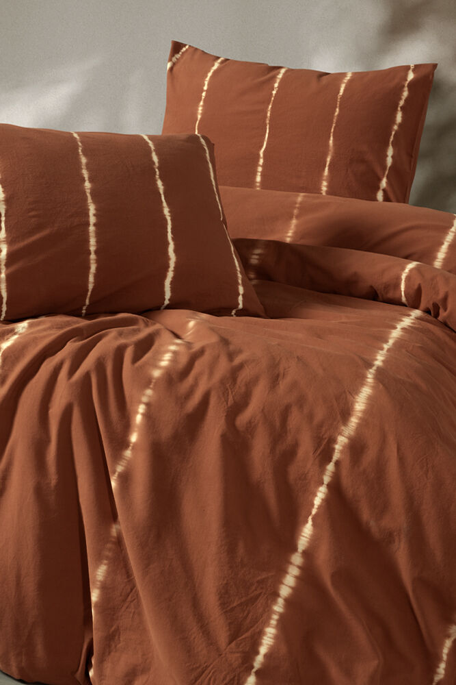 Stripe Pamuk Nevresim Seti - Kiremit — fotoğraf 4