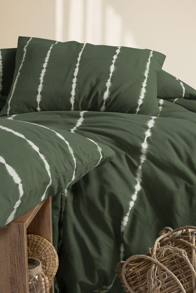 Stripe Pamuk Nevresim Seti - Haki — fotoğraf 3